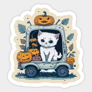 Pumpkin Truck & cat Sticker